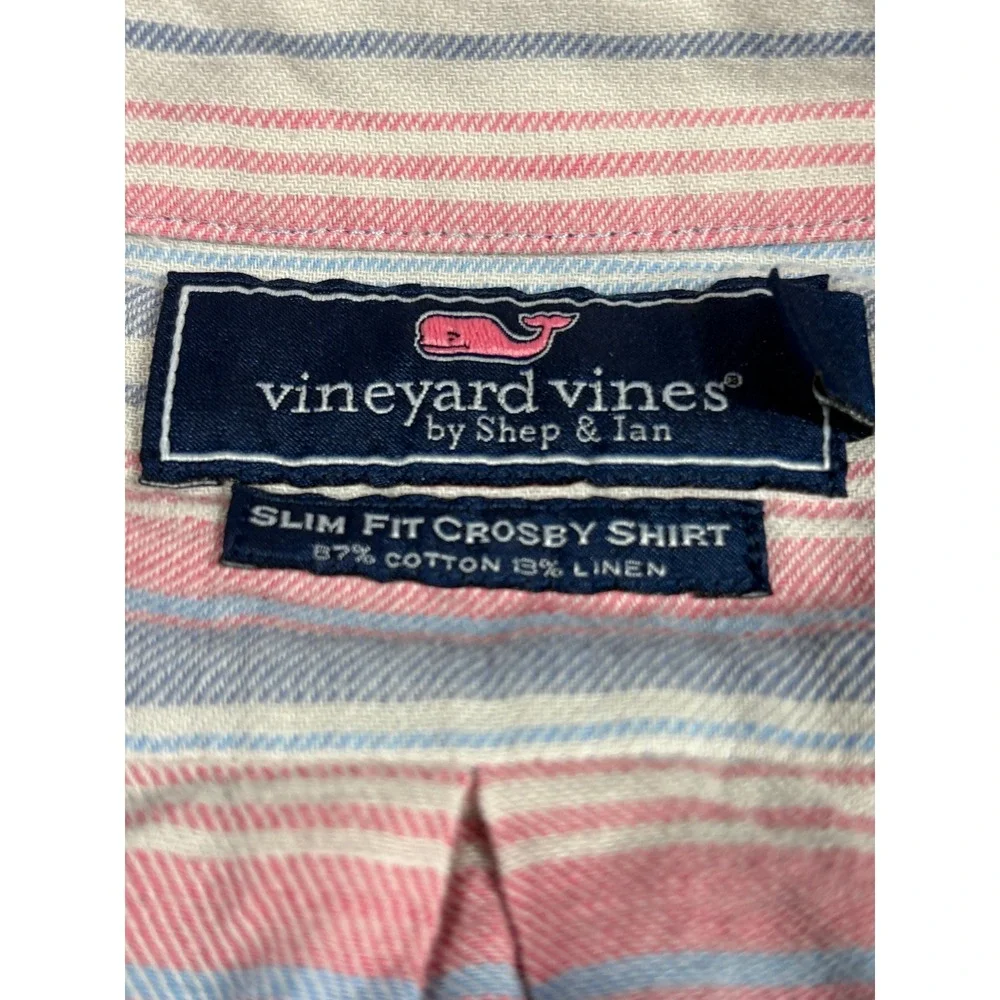 Vineyard Vines Mens‎ Crosby Shirt Medium Striped Cotton Linen Button Down - Picture 2 of 7
